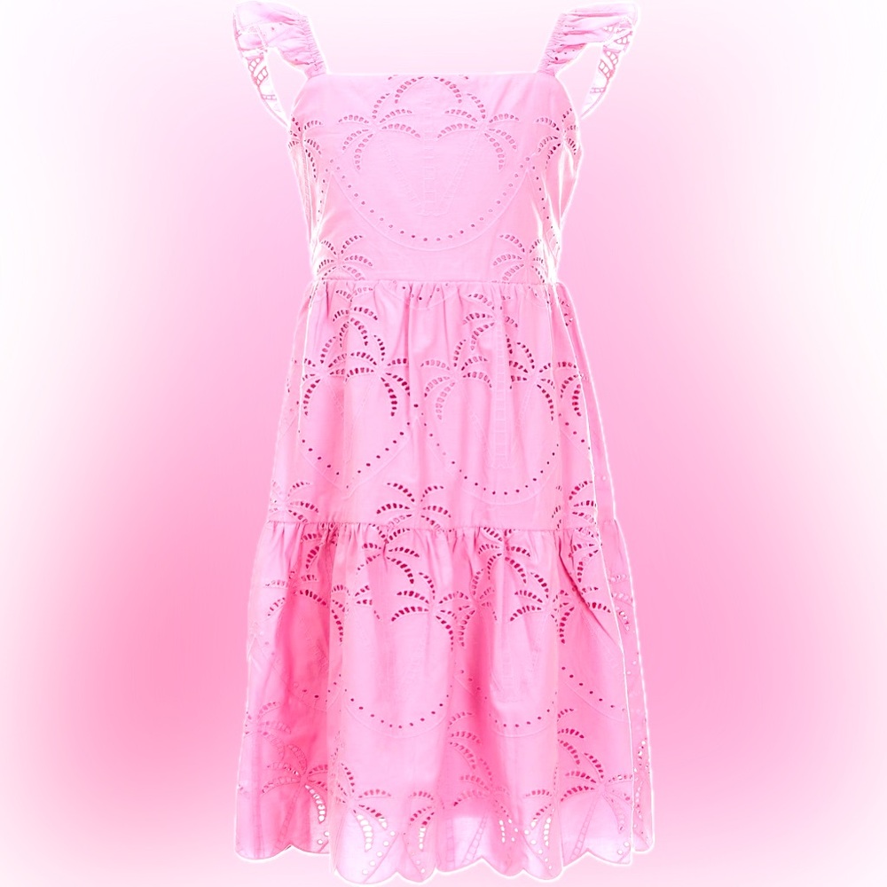 Chelsea & Violet Pink Sleeveless Ruffle Strap Palm Eyelet Dress, NWT, Medium